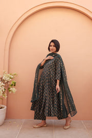 Bagru Green Anarkali Set 3