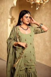 Saqi Olive Georgette Embroidered Sharara Set With Dupatta - view 5