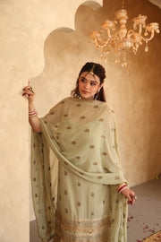 Hunar Olive Gota Lace Georgette Straight Kurta Set With Dupatta - view 4