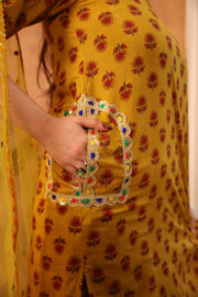Dipti Mustard Kalidar Sharara Set With Embroidered Organza Dupatta - view 3
