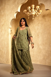 Saqi Olive Georgette Embroidered Sharara Set With Dupatta - view 2