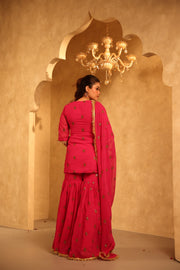Saqi Pink Georgette Embroidered Sharara Set With Dupatta - view 5