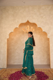 Saqi Emerald Green Georgette Embroidered Sharara Set With Dupatta - view 4