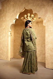 Saqi Olive Georgette Embroidered Sharara Set With Dupatta - view 6