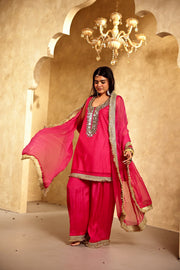Mikka Pink Sleeveless Chanderi Mirror Work Kurta Set With Chiffon Dupatta - view 3