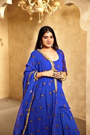 Saqi Electric Blue Georgette Embroidered Sharara Set With Dupatta - view 4