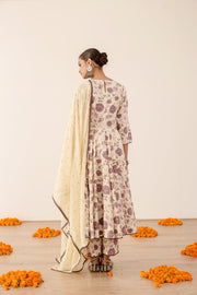 Sonam Purple Floral Anarkali Set Sequins And Resham Neckline With Doriya Dupatta 4