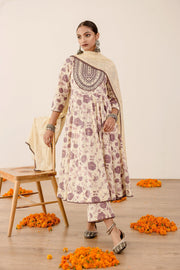 Sonam Purple Floral Anarkali Set Sequins And Resham Neckline With Doriya Dupatta 5