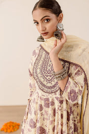 Sonam Purple Floral Anarkali Set Sequins And Resham Neckline With Doriya Dupatta 8