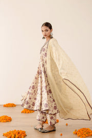 Sonam Purple Floral Anarkali Set Sequins And Resham Neckline With Doriya Dupatta 9