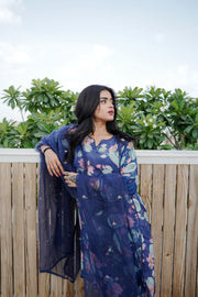 Muskan Blue Straight Kurta Set With Organza Dupatta 1