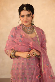 Parvez Pink Hand Block Print Gota Work Kurta Set With Organza Dupatta - view 4