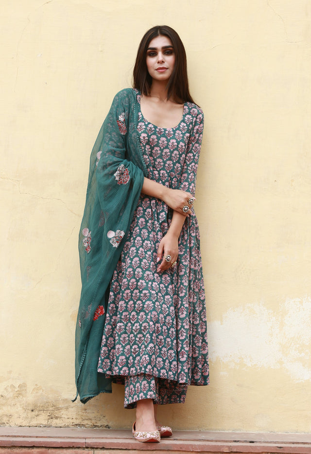 Sunflower Green Anarkali Set