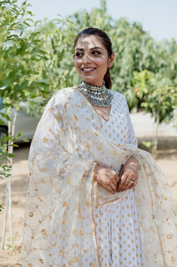 Zuri White Anarkali Set Gulabo Jaipur