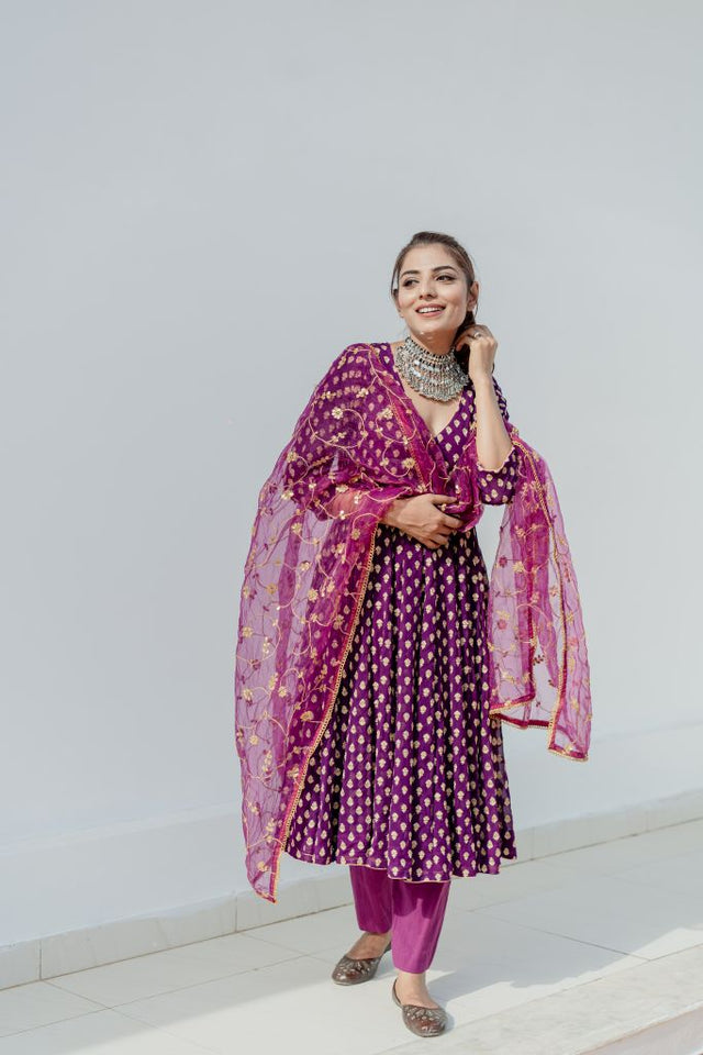 Zuri Purple Anarkali Set