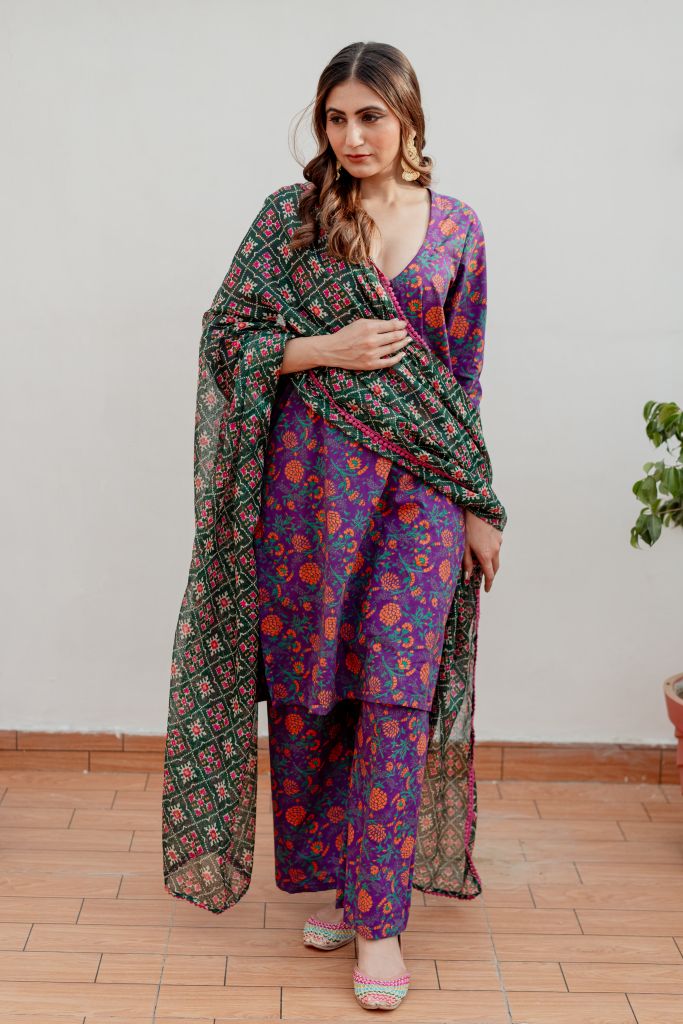 Arya Purple Straight Set Gulabo Jaipur