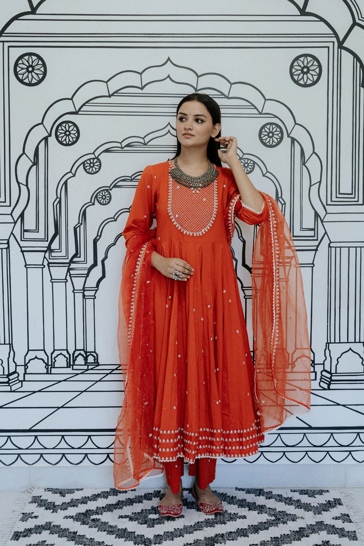 Rohee Red Anarkali Set Gulabo Jaipur