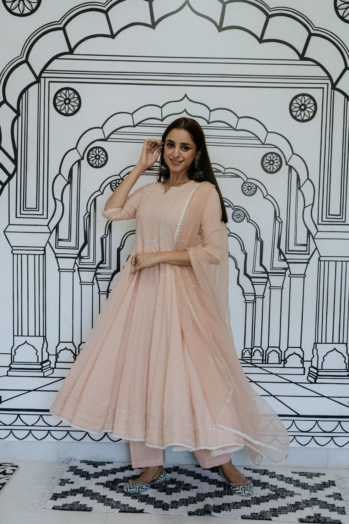 Rohee Peach Anarkali Set Gulabo Jaipur