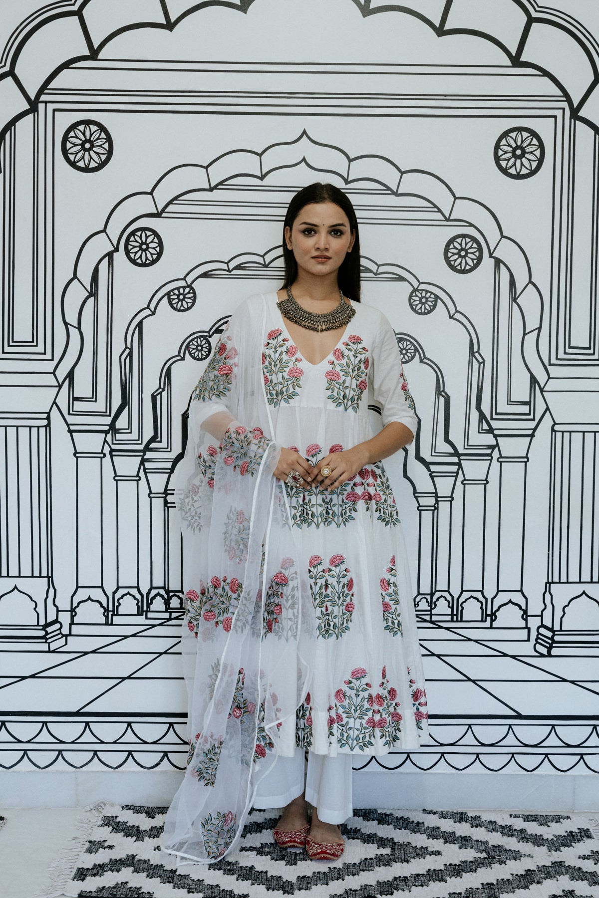 Wafa White Anarkali Set Gulabo Jaipur