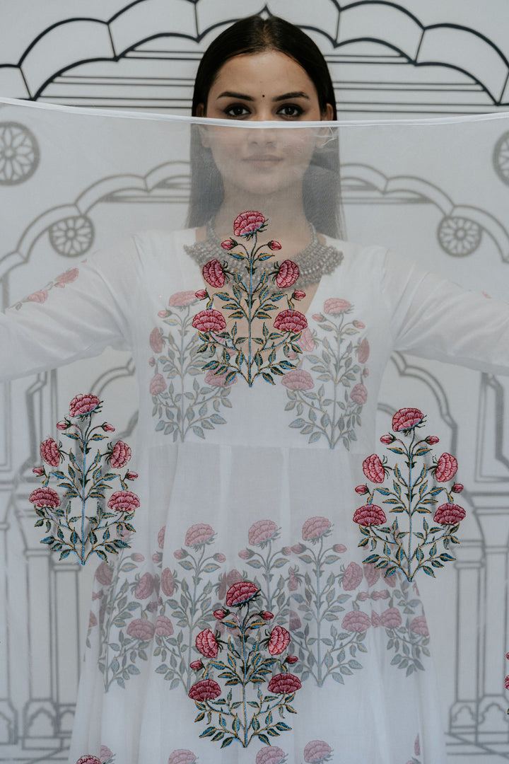 Wafa White Anarkali Set