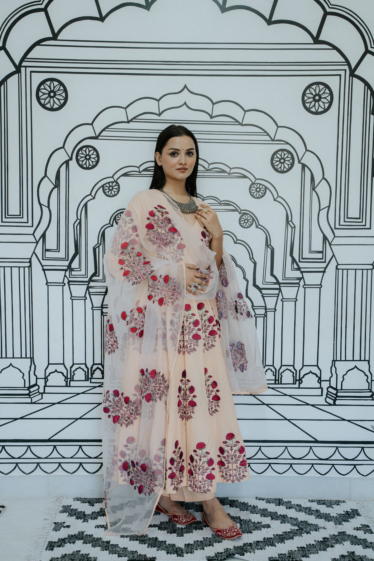 Wafa Peach Anarkali Set Gulabo Jaipur