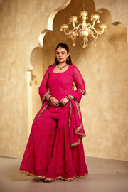 Saqi Pink Georgette Embroidered Sharara Set With Dupatta - view 2