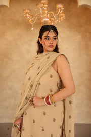 Hunar Beige Gota Lace Georgette Straight Kurta Set With Dupatta - view 6