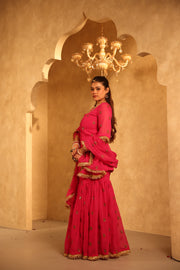 Saqi Pink Georgette Embroidered Sharara Set With Dupatta - view 4