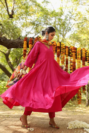Hema Pink Silk Anarkali Set With Leheriya Dupatta 1