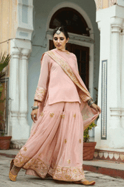 Taari And Gotta Work Georgetter Afroz Peach Sharara Set 1