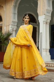 Taari And Gotta Work Georgetter Afroz Yellow Sharara Set 1