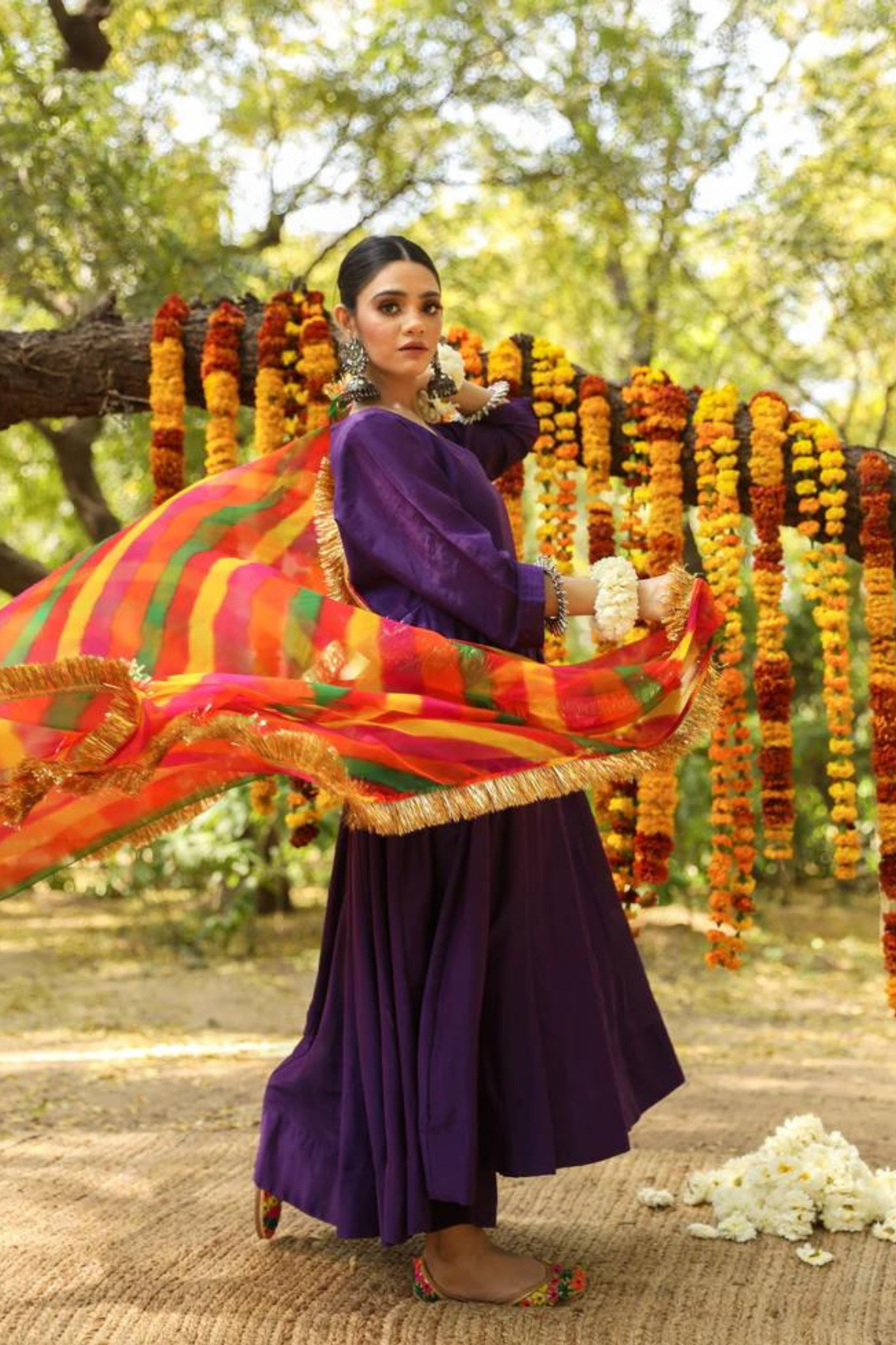 Hema Purple Silk Anarkali Set with Leheriya Dupatta