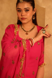 Saqi Pink Georgette Embroidered Sharara Set With Dupatta - view 6