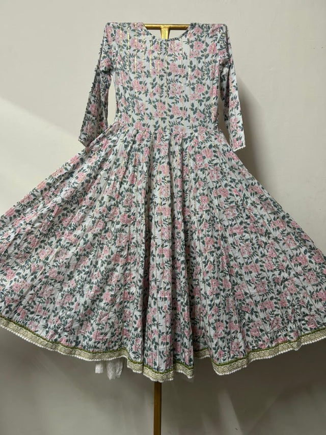 MALANG WHITE PRINTED ANARKALI SET