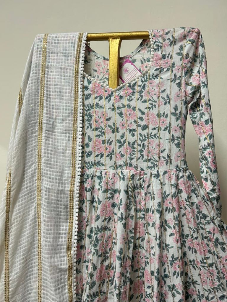 MALANG WHITE PRINTED ANARKALI SET Gulabo Jaipur