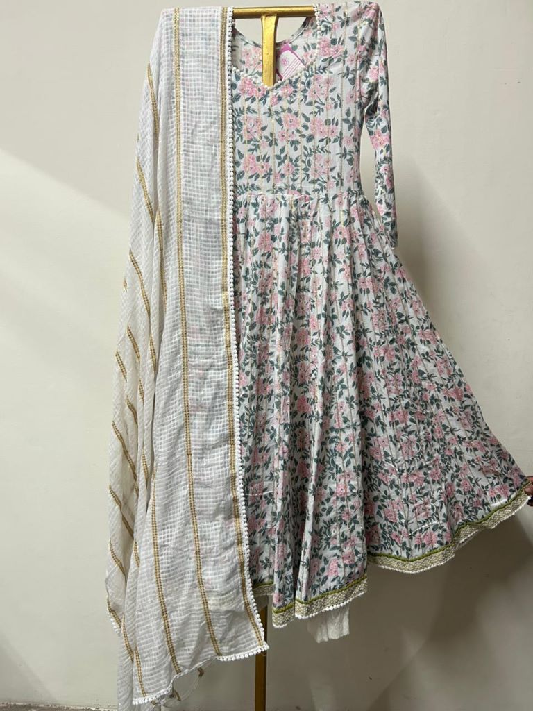 MALANG WHITE PRINTED ANARKALI SET Gulabo Jaipur