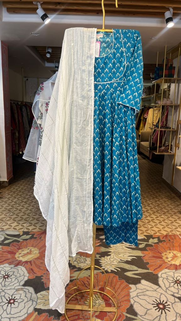 NECKLINE TEAL GREEN ANARKALI SET Gulabo Jaipur