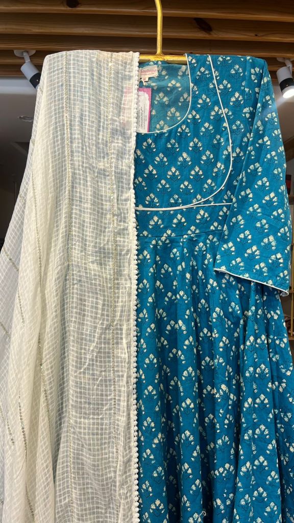NECKLINE TEAL GREEN ANARKALI SET
