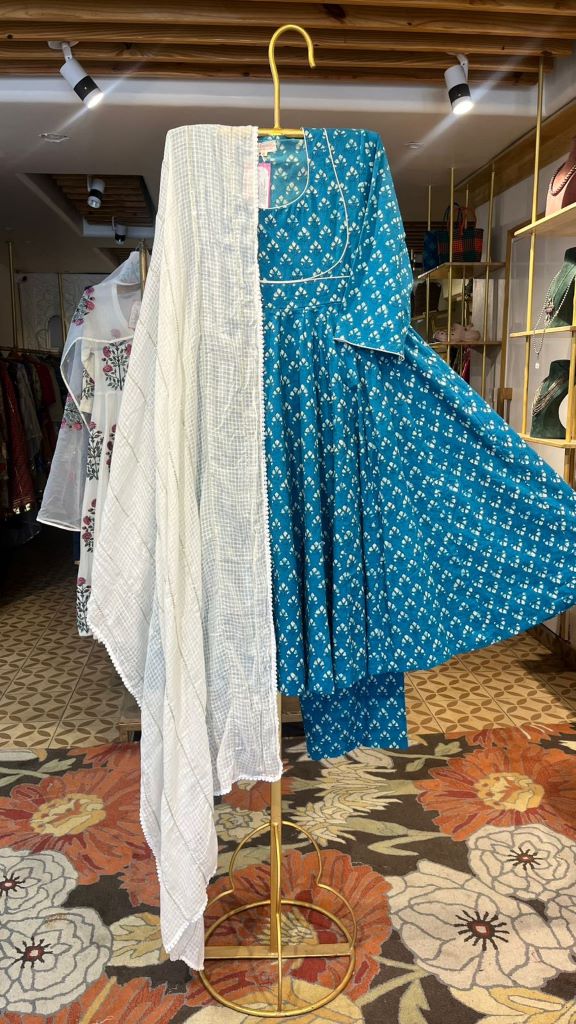 NECKLINE TEAL GREEN ANARKALI SET