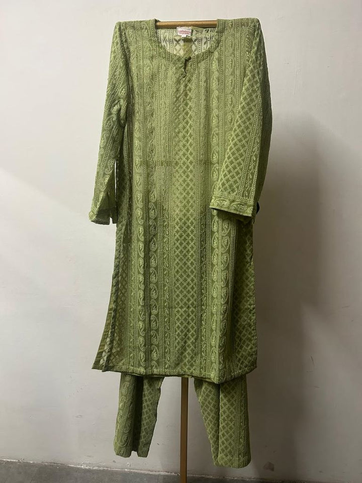 MAYA CLASSIC CHIKAN GREEN CO-ORD SET Gulabo Jaipur