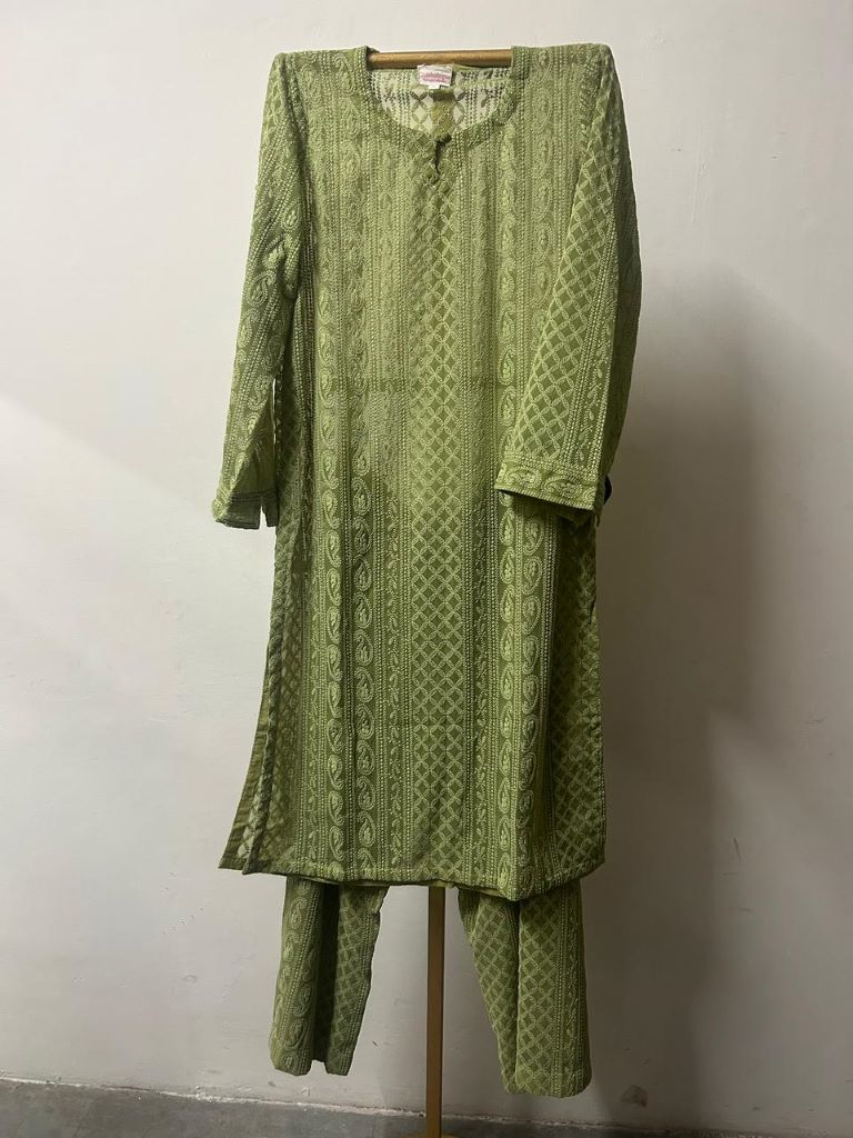 MAYA CLASSIC CHIKAN GREEN CO-ORD SET Gulabo Jaipur