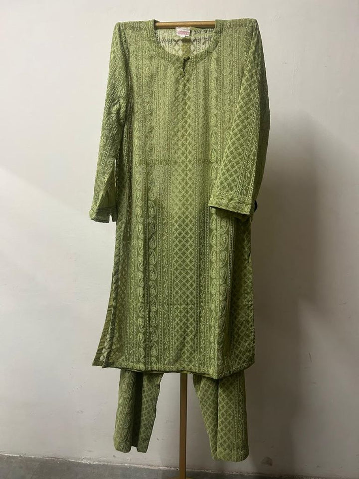 MAYA CLASSIC CHIKAN GREEN CO-ORD SET Gulabo Jaipur