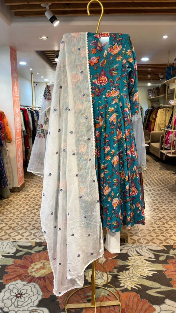 NECKLINE TEAL GREEN ANARKALI SET