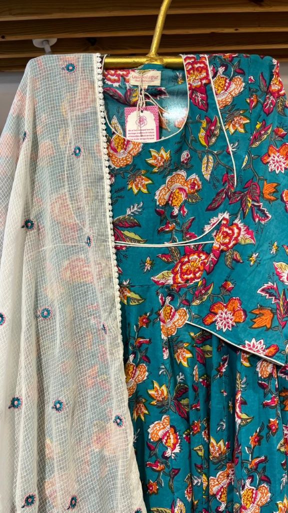 NECKLINE TEAL GREEN ANARKALI SET Gulabo Jaipur