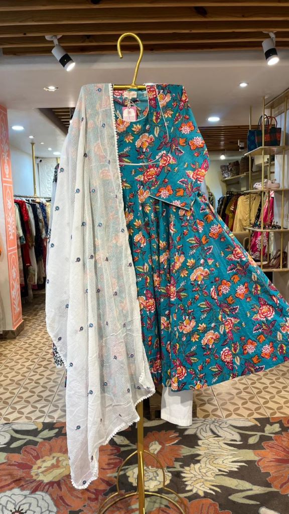 NECKLINE TEAL GREEN ANARKALI SET