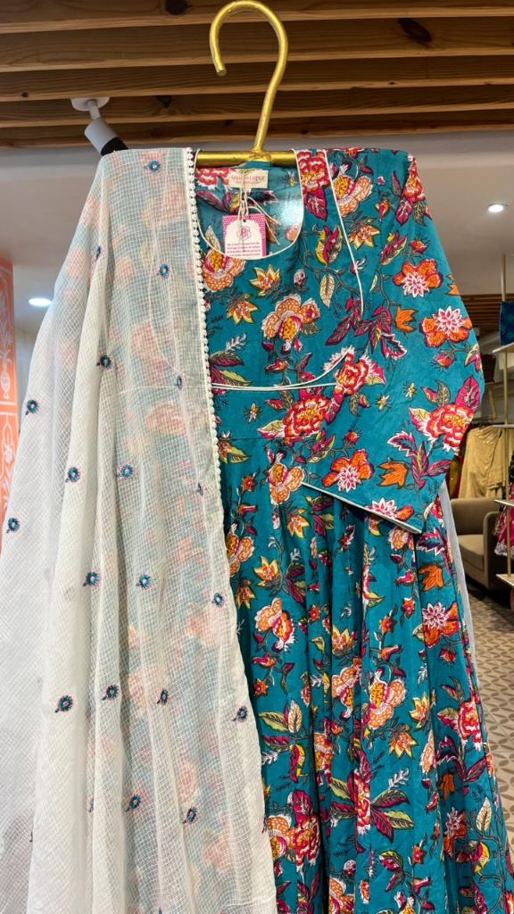NECKLINE TEAL GREEN ANARKALI SET Gulabo Jaipur