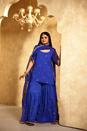 Saqi Electric Blue Georgette Embroidered Sharara Set With Dupatta - view 2