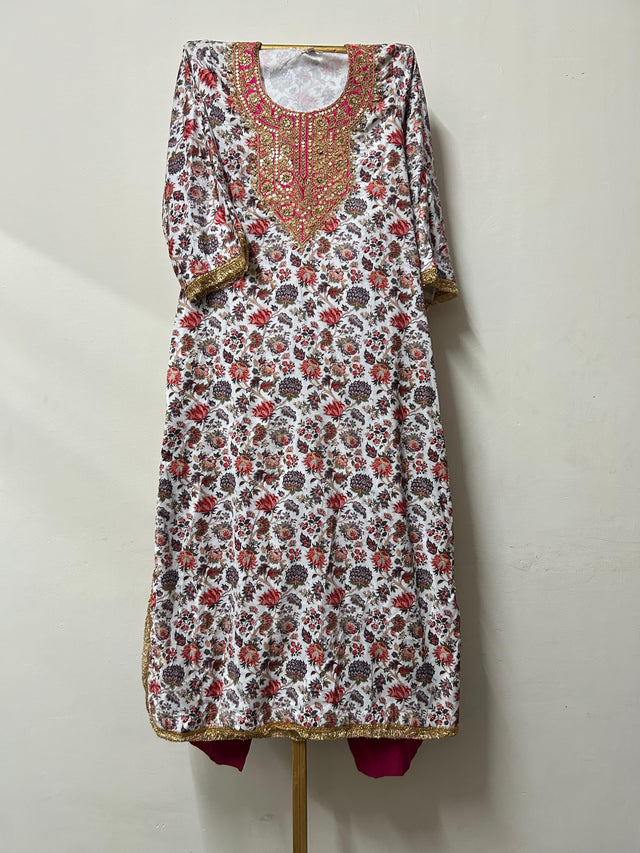 RUHAAN WHITE VELVET STRAIGHT CO-ORD SET