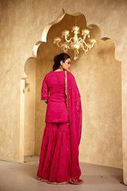 Saqi Pink Georgette Embroidered Sharara Set With Dupatta - view 5