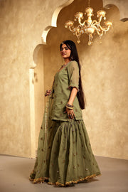 Saqi Olive Georgette Embroidered Sharara Set With Dupatta - view 3